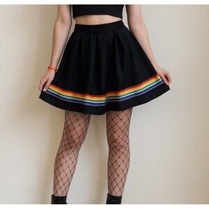 HOT TOPIC Grunge Coquette Twee Rainbow Ribbon Pleated Skirt, Black- Small